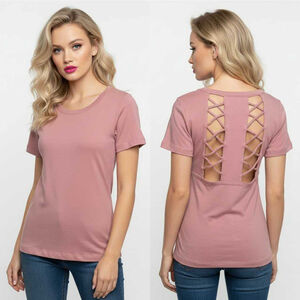 Chaser Blush Pink Soft Short Sleeve T-Shirt with Open CrissCross Cutout Back M
